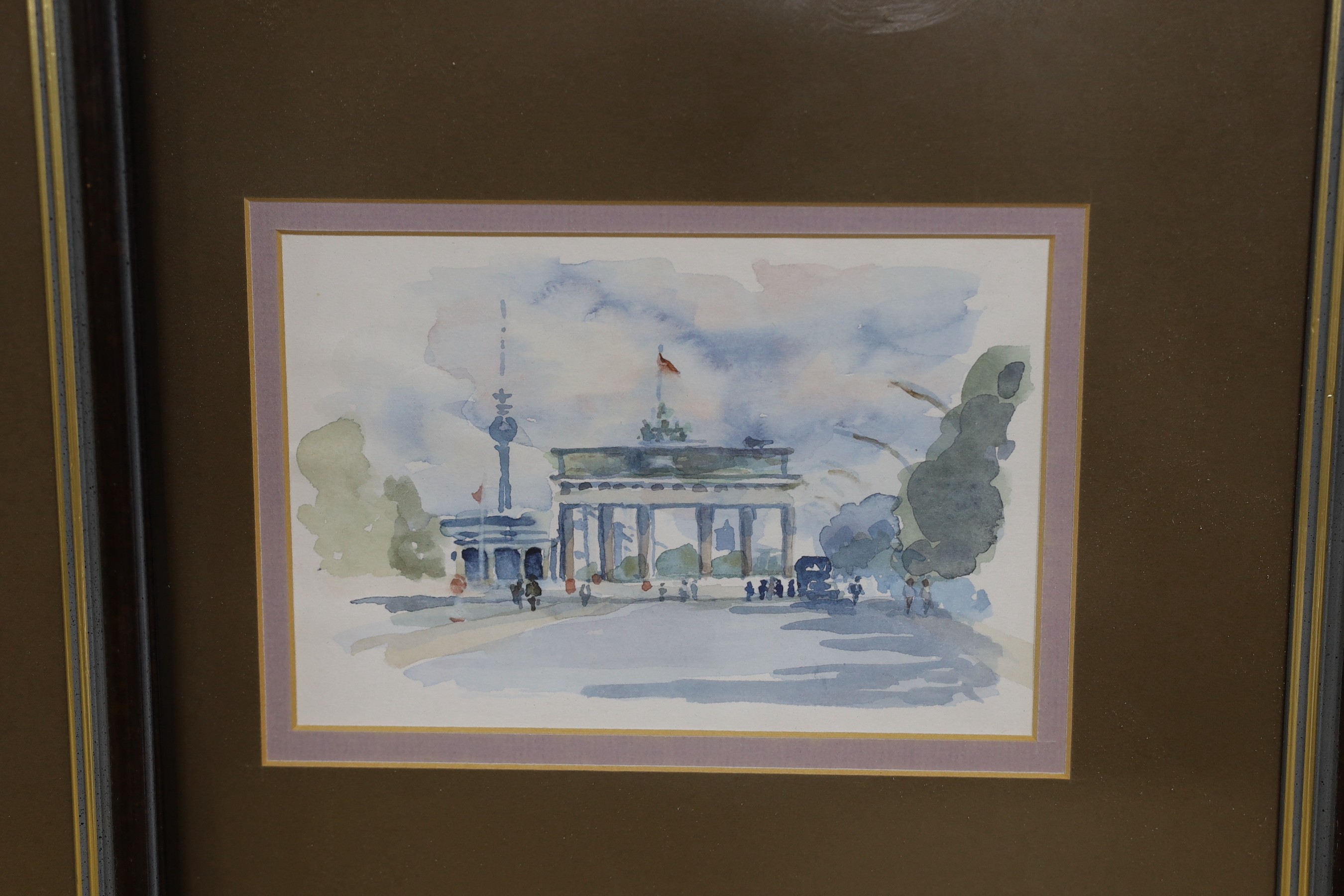 Granville Cayley, three watercolours, Carribbean beach scene, Thames view and View of a memorial, two signed and dated '92/'93, largest 13 x 18cm